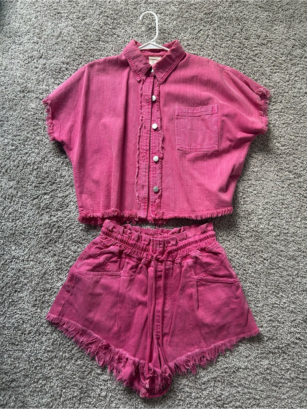 Fantastic Fawn Raspberry Pink Cropped Button-Front Shorts Set
